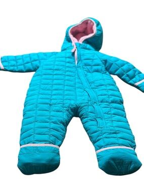 Snozu Teal Quilted Hooded Baby One-Piece with Pink Trim